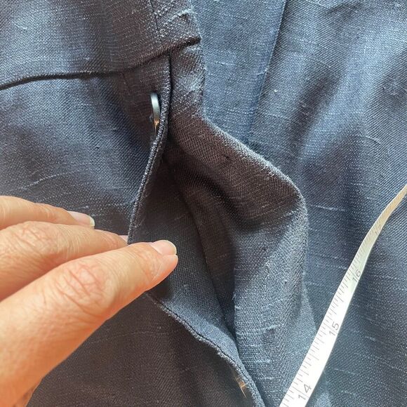 Rebecca Taylor Navy wide leg side button linen blend trouser 12 - Picture 9 of 12